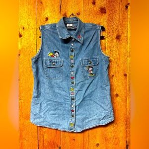 Vintage Disney Mickey and Minnie Embroidered Women’s Denim Vest